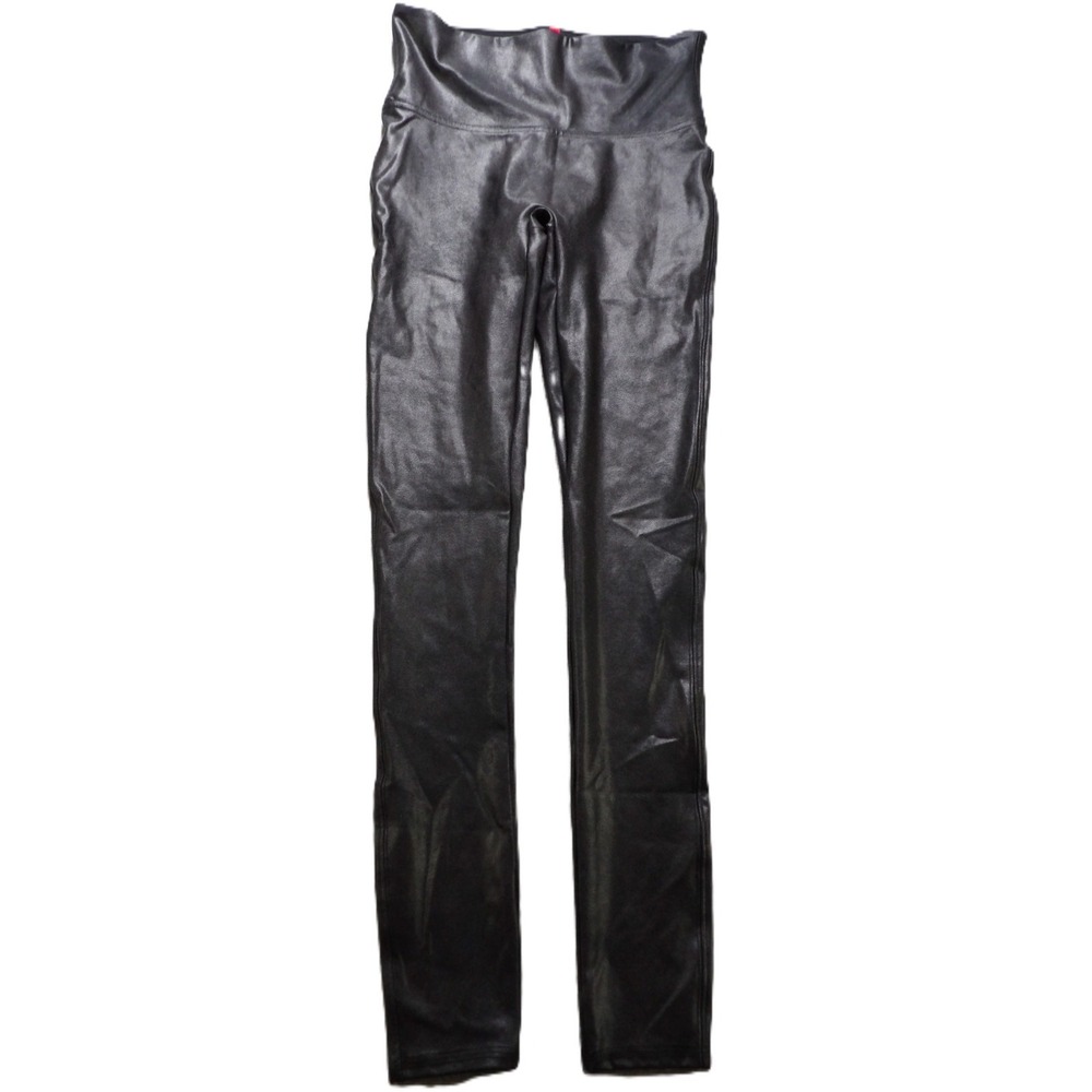 Spanx Faux Leather Shaping Leggings Women S Black High Rise Slimming Pull On EUC